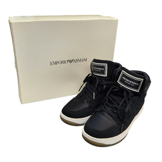 エンポリオアルマーニ(EMPORIO ARMANI)のEMPORIO ARMANI スニーカー レディース ハイカット ロゴ スウェード レザー サテン ブラック 約22.5cm X3Z033 XM080 中古 T1(スニーカー)