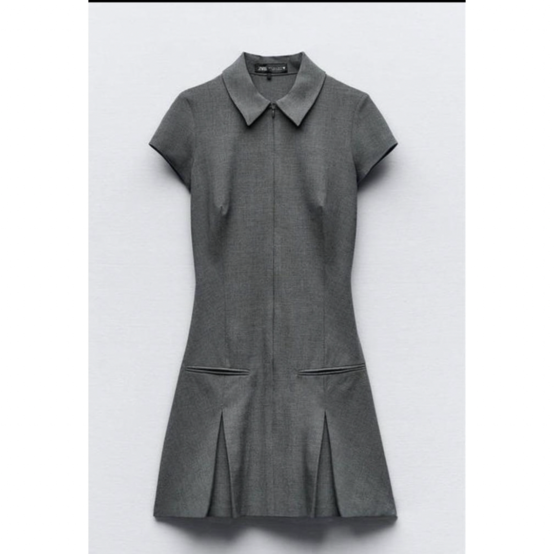 ZARA - ボックスプリーツショートワンピース グレーの通販 by ZARA - ボックスプリーツショートワンピース グレーの通販 by