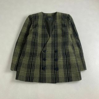 レリアン(leilian)の美品　レリアン　ノーカラージャケット　11号 L 大きいサイズ　ダブル　チェック(ノーカラージャケット)