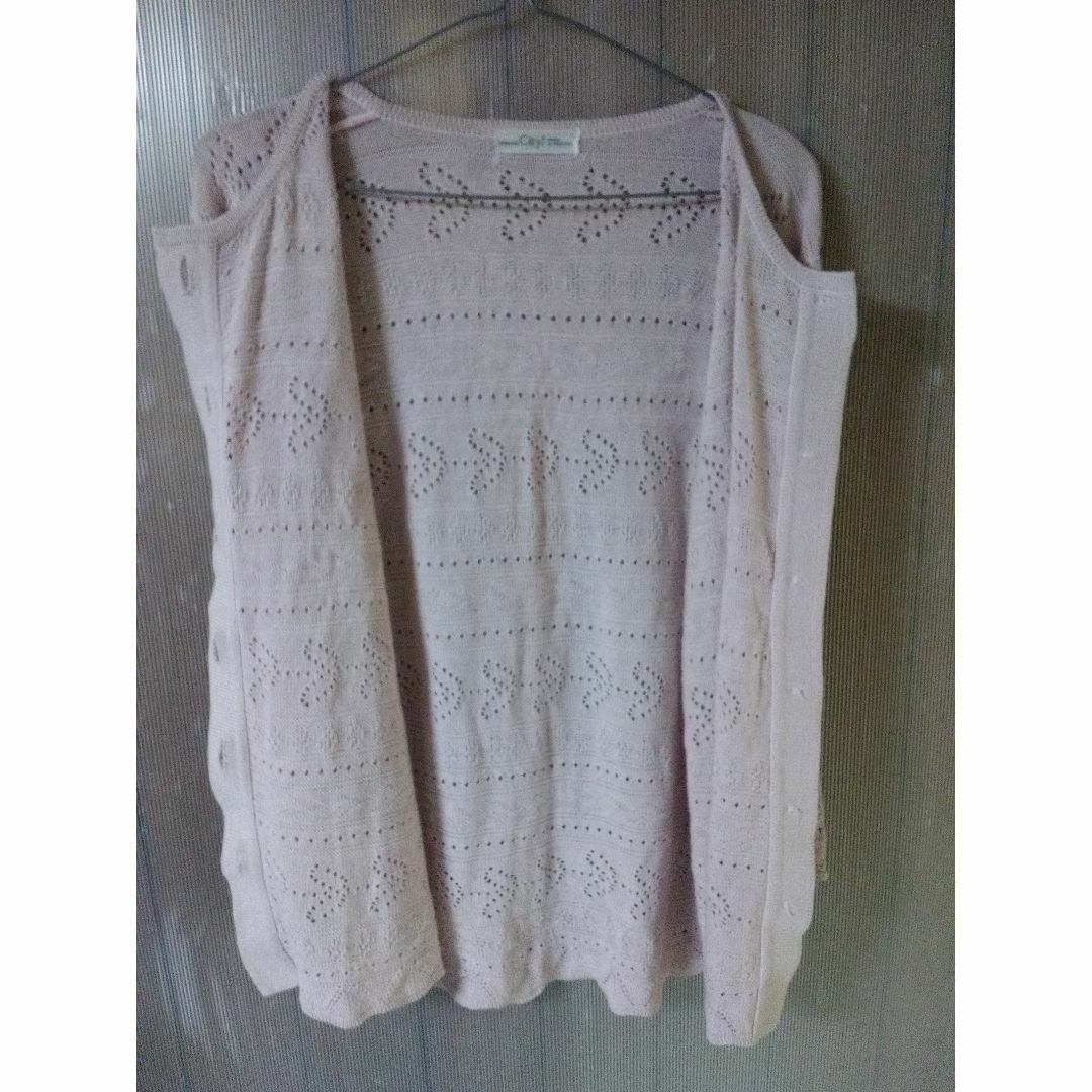 4697_L_ピンクバイオレット風滅し風編み七分袖カーディガン_ピンクメッシュボ エンタメ/ホビーのコスプレ(衣装)の商品写真