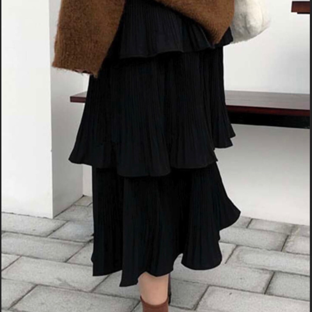 SHEIN - shein 黒 レイヤーフリルロングスカート 3層 フリル付き
