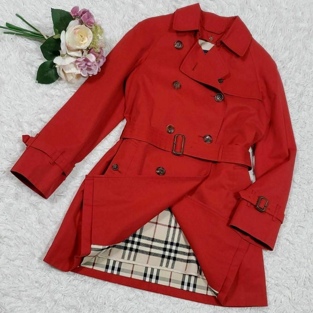 BURBERRY - 美品 M バーバリー トレンチ コート 赤 ノバチェック BURBERRY - 美品 M バーバリー トレンチ コート 赤 ノバチェック
