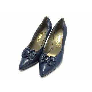 イヴサンローラン(Yves Saint Laurent)のYVESSAINTLAURENT イヴサンローラン レザー リボン ヒール パンプス 表記サイズ 36 (約23.0cm) 靴 シューズ ブルー系 DF8640(その他)