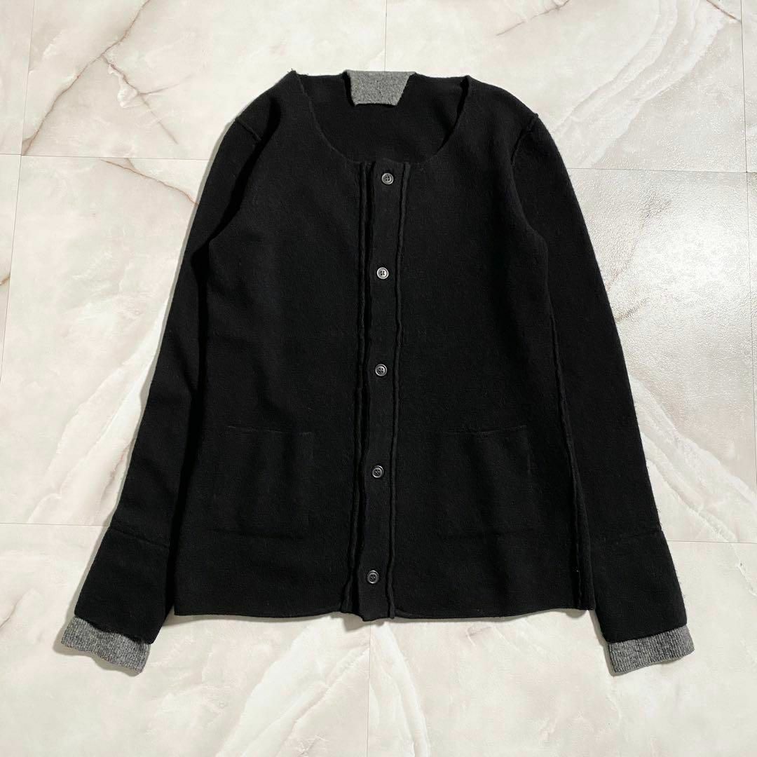A14841 Y´s 10AW 縮絨ウールインサイドアウトカーディガン 黒2 A14841 Y´s 10AW 縮絨ウールインサイドアウトカーディガン 黒2