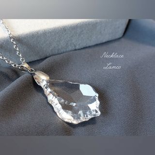 大ぶり アスフォー クリスタル シルバー リーフ  ステンレス ネックレス(ネックレス)