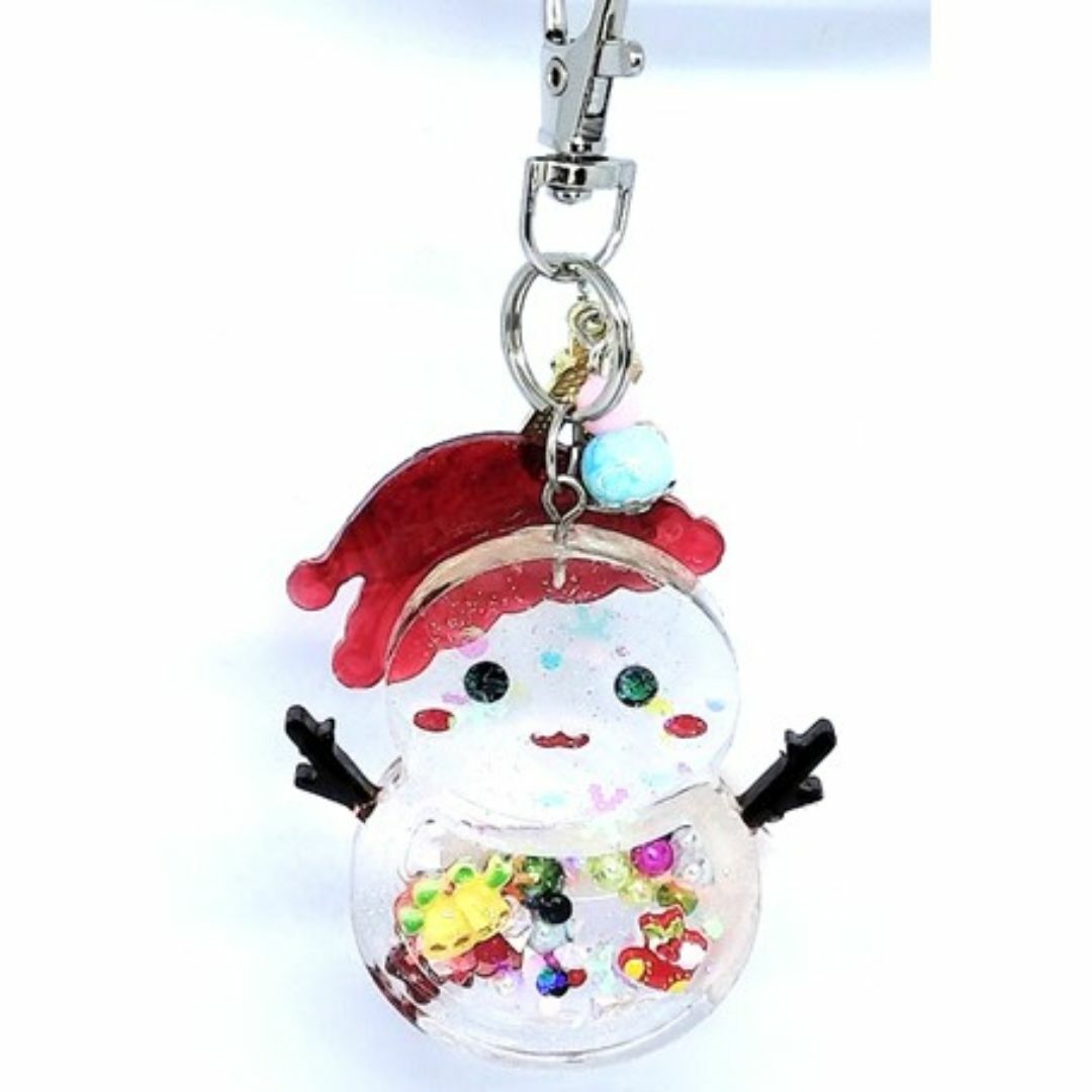 A雪だるまシェイカーキーホルダー クリスマス シャカシャカ 緑色