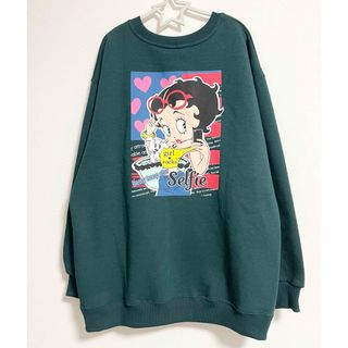 ベティブープ(Betty Boop)のBettyBoop ベティ・ブープ   裏起毛 トレーナー  グリーン M(トレーナー/スウェット)