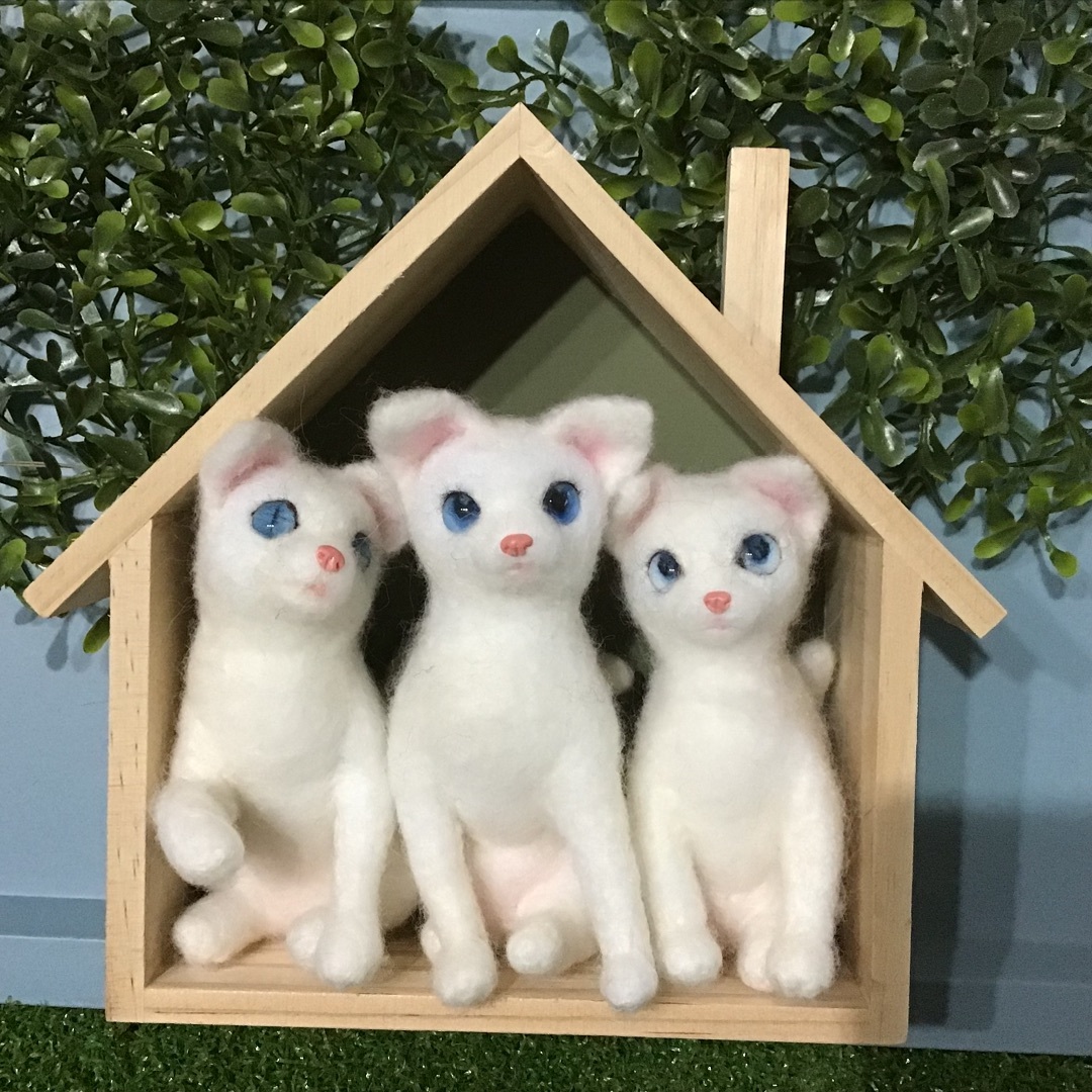 フェルト羊毛の白猫三兄弟❣️