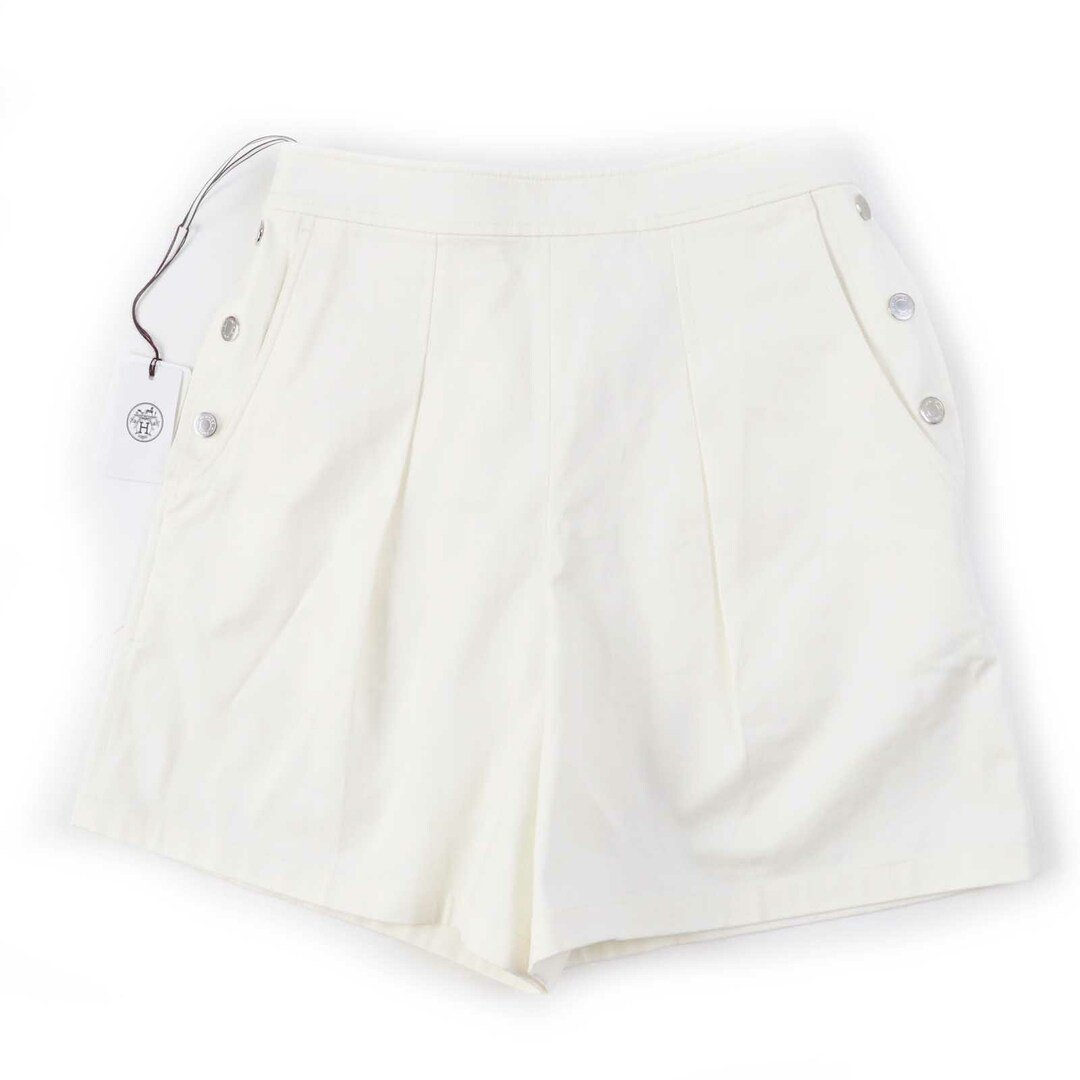 HERMES - 未使用品◎HERMES エルメス コットン シルバー金具 セリエボタン付き ショートパンツ ホワイト 36 イタリア製 正規品 レディース