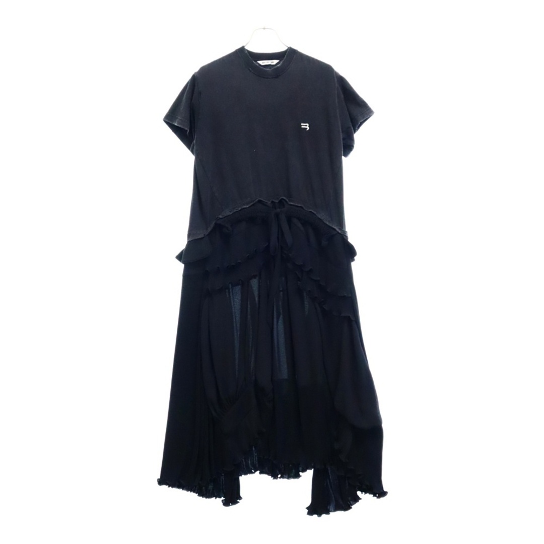BALENCIAGA - BALENCIAGA バレンシアガ 21SS SPORTY B PLEATED DRESS スポーティーB ダメージ加工Tシャツ切り替え プリーツ ワンピース ドレス レディース ブラック 680804 TL032