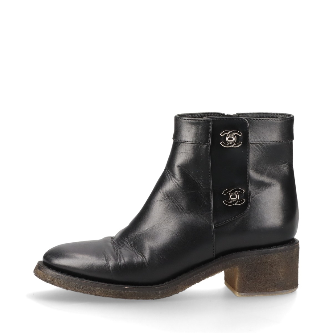 CHANEL - シャネル ココマーク レザー 37 1/2 ブラック レディース ブーツ
