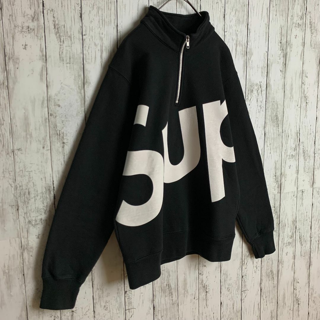 【国内発送】 【最高デザイン】シュプリーム☆超ビッグロゴ入りハーフジップスウェット/2353 トップス