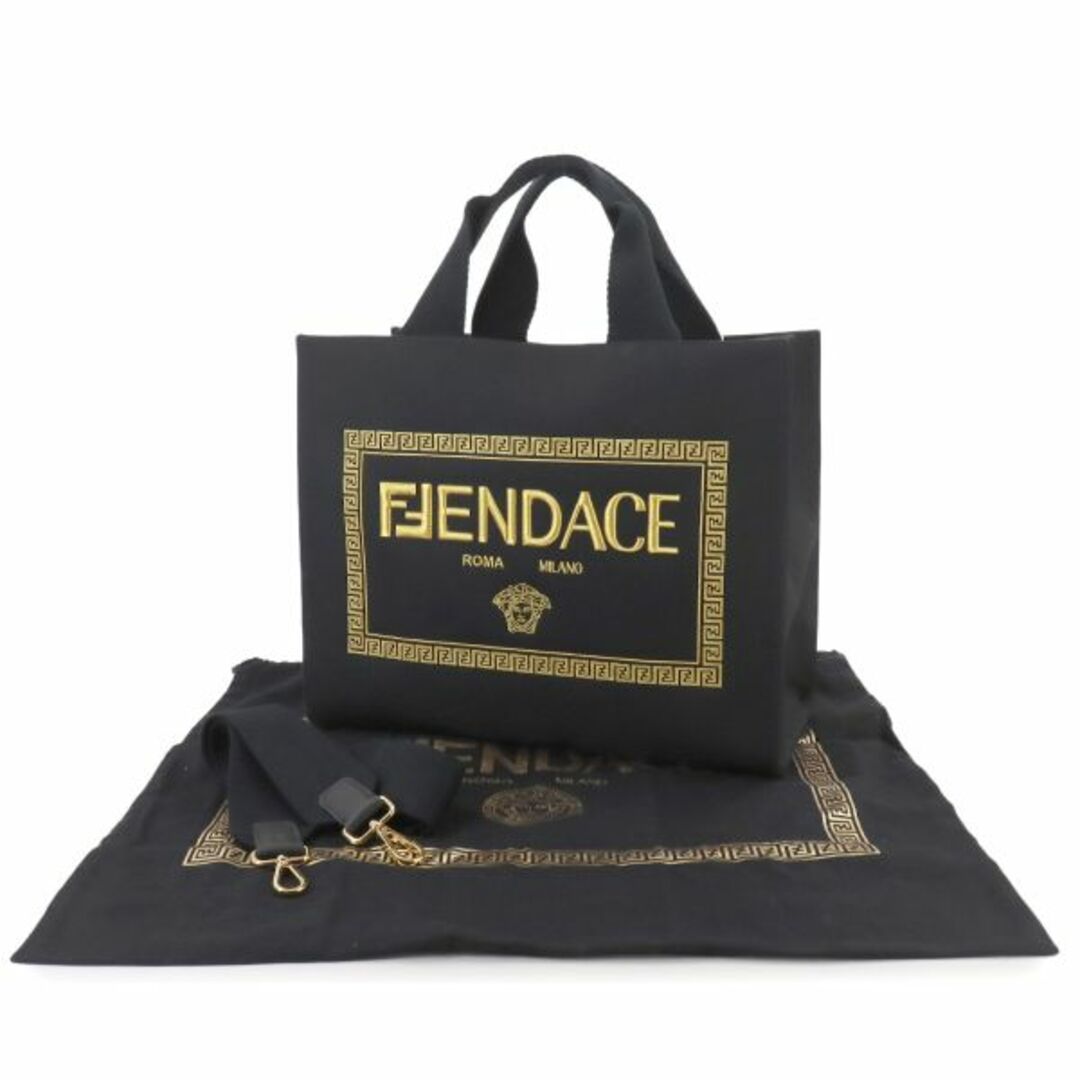 FENDI - 未使用 展示品 フェンディ FENDI フェンダーチェ 2way トート ショルダー バッグ キャンバス ブラック ゴールド 8BH395 VLP 90253254