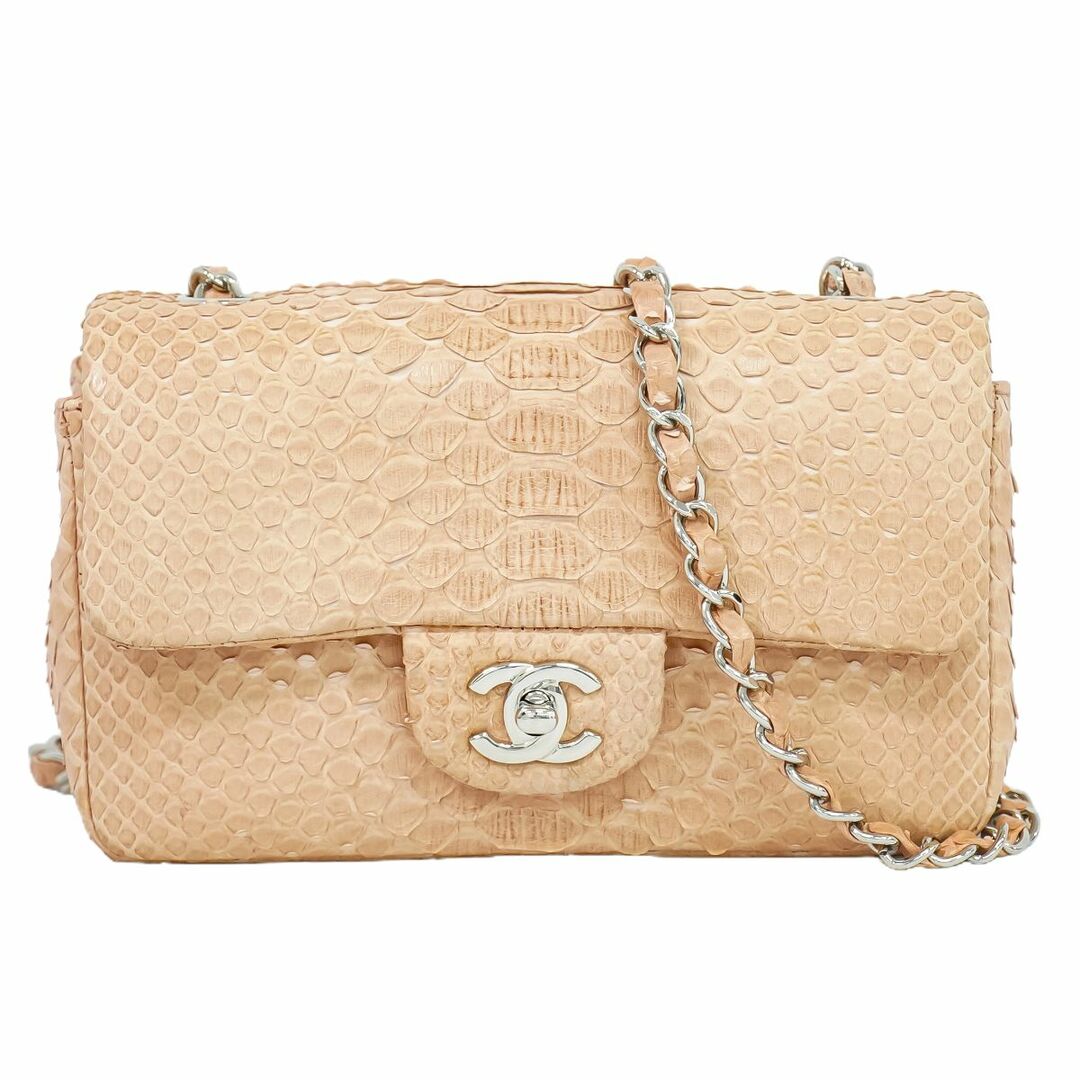 CHANEL - 本物 シャネル CHANEL ココマーク チェーン ショルダーバッグ ポシェット パイソン レザー サーモンピンク Coco Mark バッグ 中古