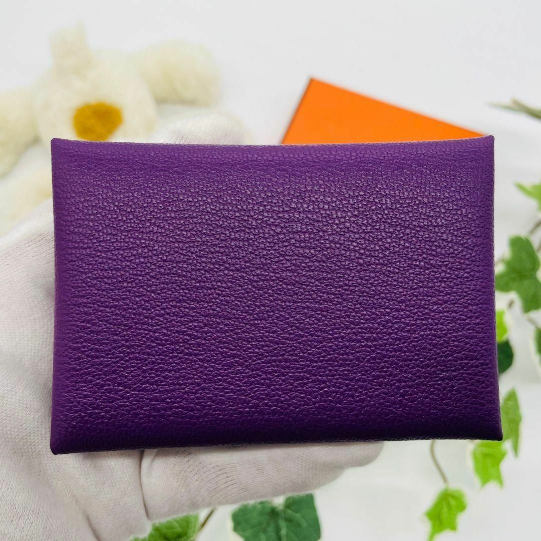 HERMES エルメス カルヴィ デュオ B刻印 コインケース パープル レザー HERMES エルメス カルヴィ デュオ B刻印 コインケース パープル レザー