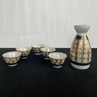 九谷焼 徳利1 猪口5 盃 金彩 菊文 豪華 高級 美品 酒器 6点