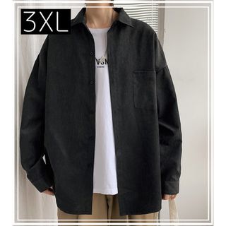 シャツ　ボタンシャツ　ボタン　長袖　メンズ　トップス　3XL  ブラック(シャツ)