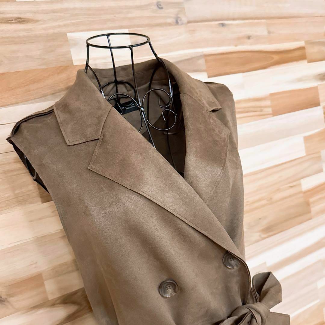 ZARA - 【ザラ】フェイク スエード 襟付き ロング ベスト コート ZARA - 【ザラ】フェイク スエード 襟付き ロング ベスト コート