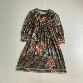 美品レオナール 花柄ワンピース トリム ウール シルク 金ボタン 美品レオナール 花柄ワンピース トリム ウール シルク 金ボタン
