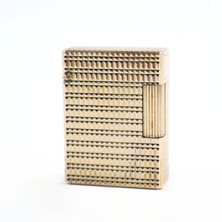 デュポン(DUPONT)の外装極美品○Dupont デュポン ライン1 ショート ブロックチェック柄 スクエアフォルム ローラー式 喫煙グッズ ガスライター ピンクゴールド ケース付き フランス製 メンズ レディース 着火不可(タバコグッズ)