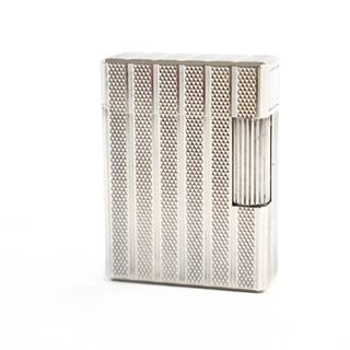 デュポン(DUPONT)の外装美品○Dupont デュポン ライン1 ショート ストライプ×ダイヤモンド柄 スクエアフォルム ローラー式 喫煙グッズ ガスライター シルバー ケース付き フランス製 メンズ レディース 着火不可(タバコグッズ)