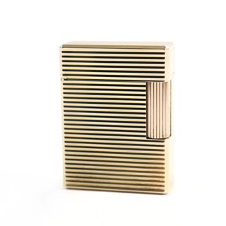 デュポン(DUPONT)の外装極美品○Dupont デュポン ライン1 ショート ボーダー柄 スクエアフォルム ローラー式 喫煙グッズ ガスライター ゴールド フランス製 メンズ レディース 着火不可(タバコグッズ)