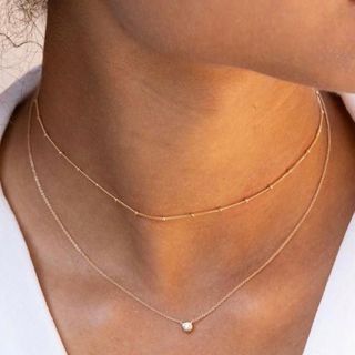 ete - 1粒ダイヤモンド 2連チェーンネックレス ゴールド14K ete - 1粒ダイヤモンド 2連チェーンネックレス ゴールド14K
