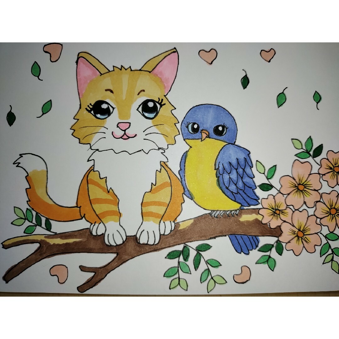 手描きイラスト 猫と鳥ちゃんの絵 猫と鳥ちゃんのイラストの通販 手描きイラスト 猫と鳥ちゃんの絵 猫と鳥ちゃんのイラストの通販