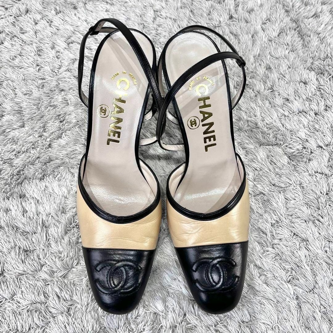 CHANEL シャネル ココマーク スリングバック バイカラーパンプス CHANEL シャネル ココマーク スリングバック バイカラーパンプス