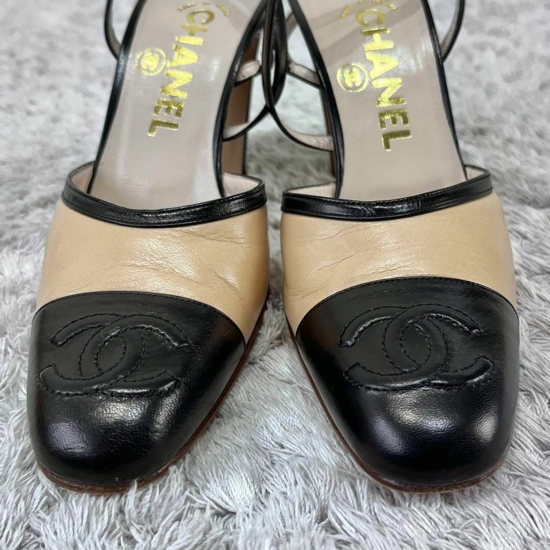CHANEL シャネル ココマーク スリングバック バイカラーパンプス CHANEL シャネル ココマーク スリングバック バイカラーパンプス