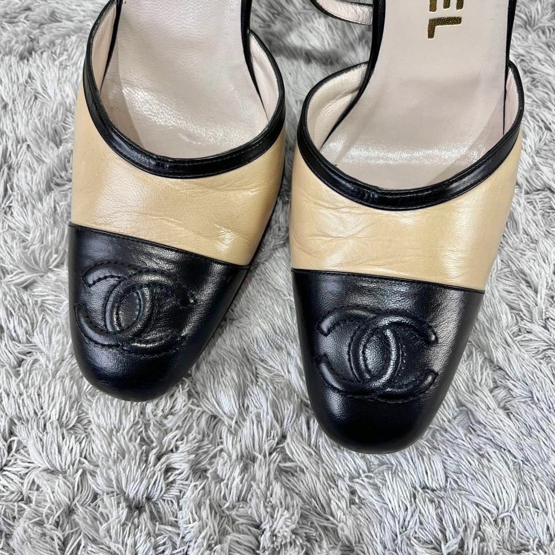 CHANEL シャネル ココマーク スリングバック バイカラーパンプス CHANEL シャネル ココマーク スリングバック バイカラーパンプス
