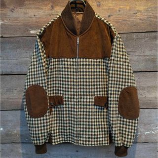 ヴィンテージ(VINTAGE)の70s　日本製　ビンテージ　上質　ウールジャケット　千鳥柄　エルボーパッチ　茶(ブルゾン)
