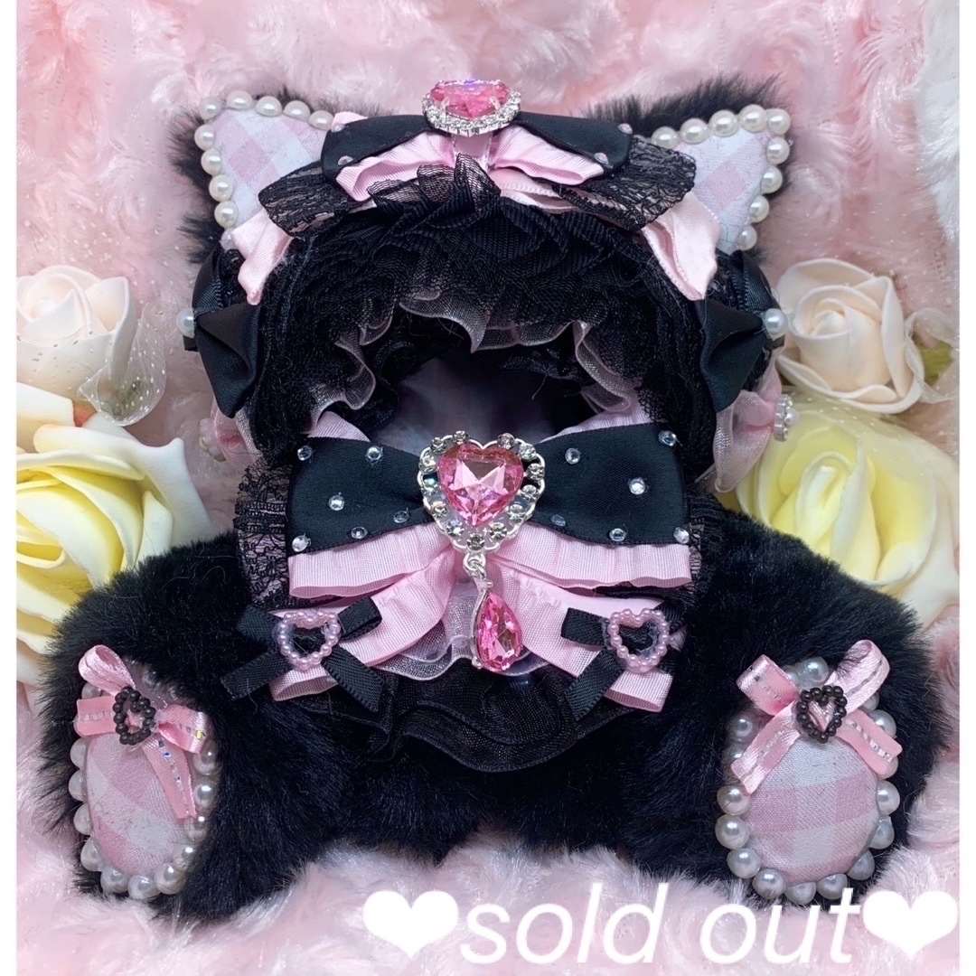 ❤︎ぬい服 おすわりぬい服 着ぐるみ 10cm ねこ 黒×ピンク 地雷 ❤︎ぬい服 おすわりぬい服 着ぐるみ 10cm ねこ 黒×ピンク 地雷
