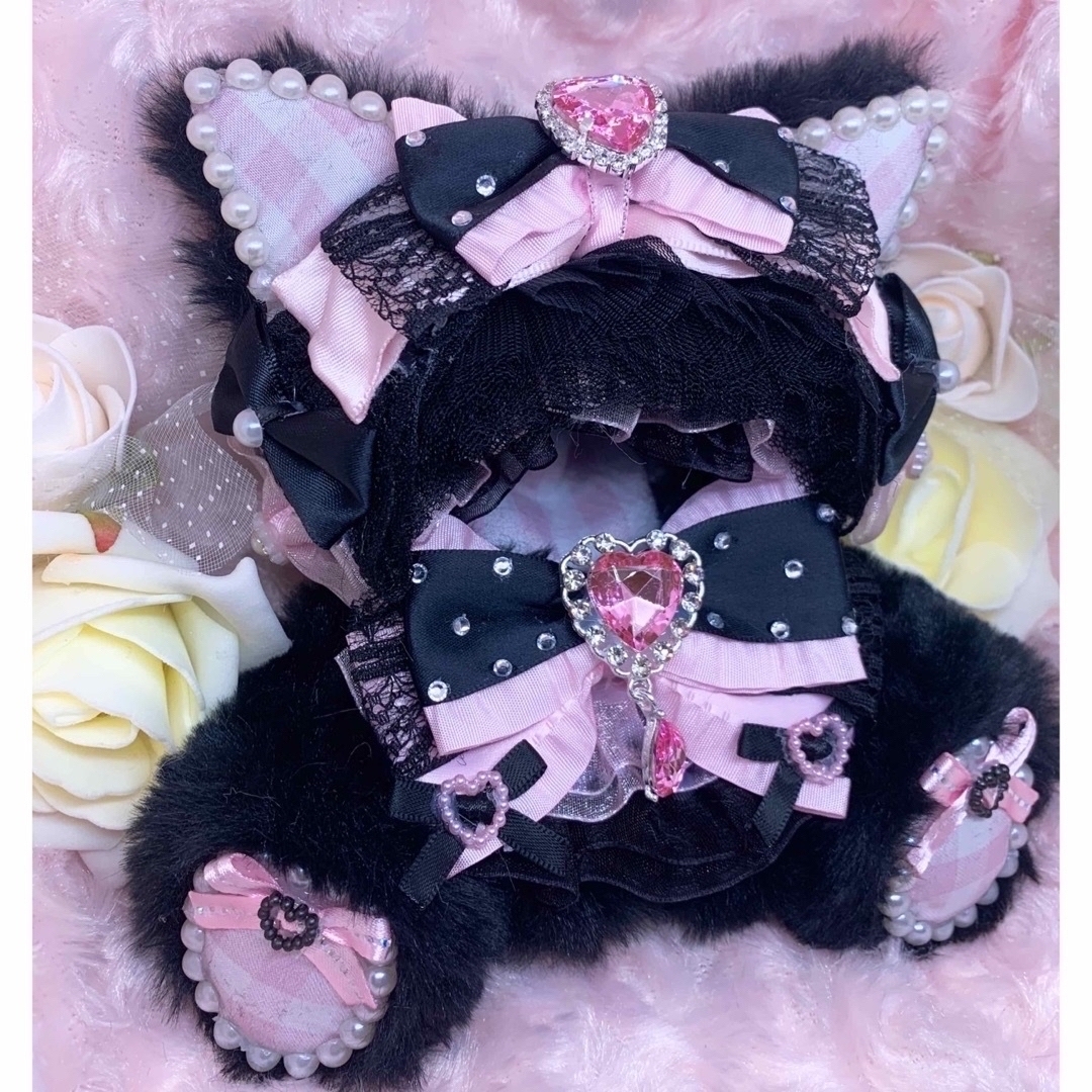 ❤︎ぬい服 おすわりぬい服 着ぐるみ 10cm ねこ 黒×ピンク 地雷 ❤︎ぬい服 おすわりぬい服 着ぐるみ 10cm ねこ 黒×ピンク 地雷