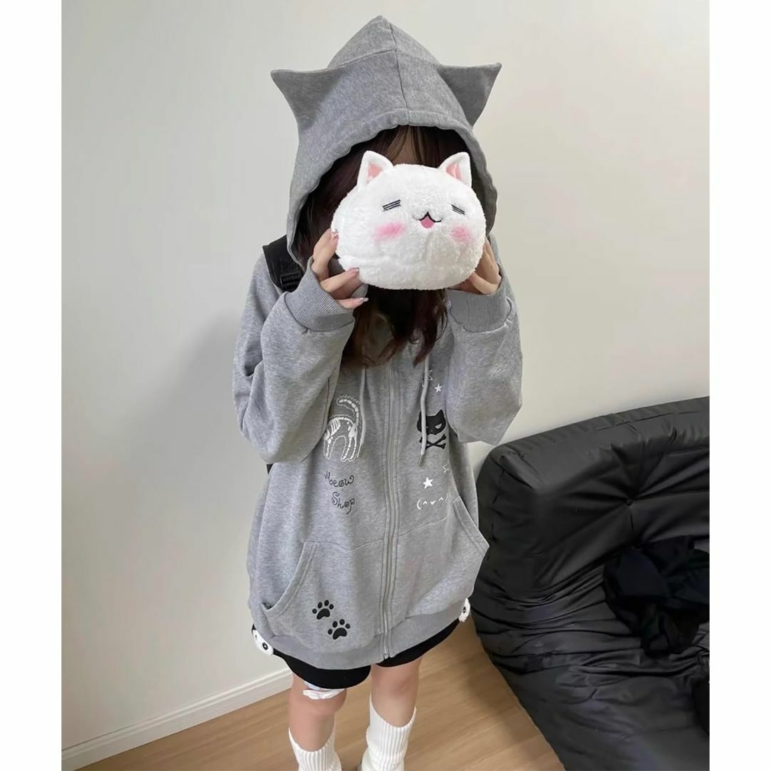 ジップパーカー レディース パーカー 猫耳 プリント 長袖 プル ジップパーカー レディース パーカー 猫耳 プリント 長袖 プル