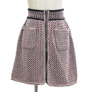 シャネル(CHANEL)のシャネル ワイヤートリム ニットスカート ジップデザイン ピンク/ブラック P5(ミニスカート)