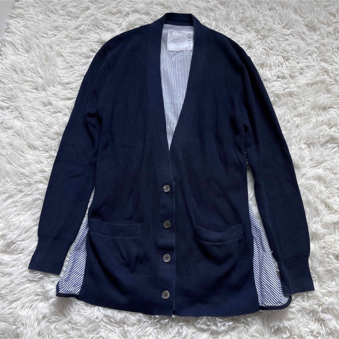 sacai サカイ 切替 ニットカーディガン ストライプ Vネック 2サイズ sacai サカイ 切替 ニットカーディガン ストライプ Vネック 2サイズ