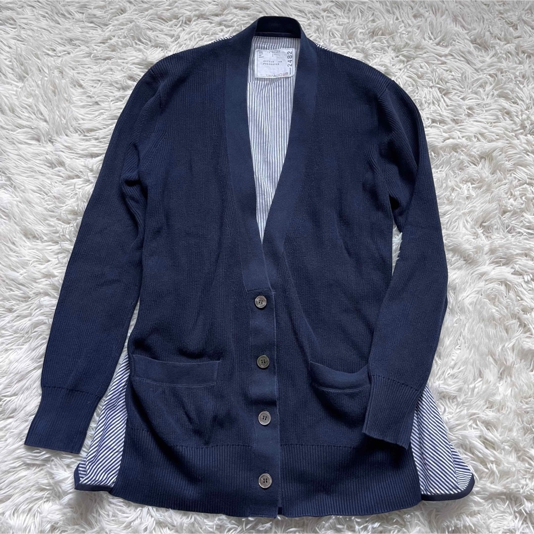 sacai サカイ 切替 ニットカーディガン ストライプ Vネック 2サイズ sacai サカイ 切替 ニットカーディガン ストライプ Vネック 2サイズ