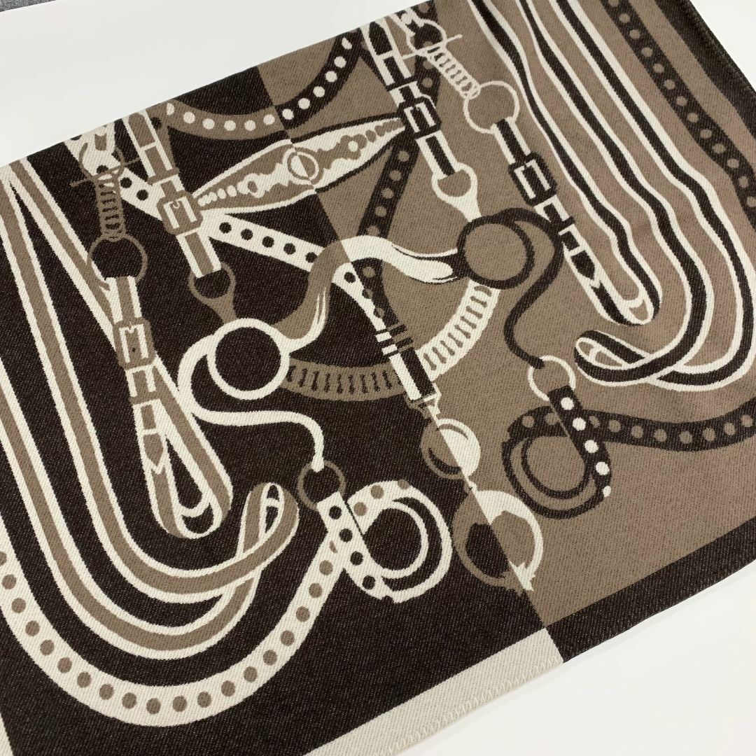 HERMES - 9847 エルメス ウール ロゴ ブランケット ブラウンの HERMES - 9847 エルメス ウール ロゴ ブランケット ブラウンの