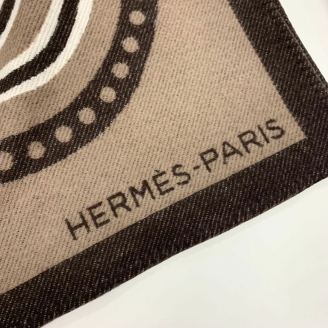 HERMES - 9847 エルメス ウール ロゴ ブランケット ブラウンの HERMES - 9847 エルメス ウール ロゴ ブランケット ブラウンの