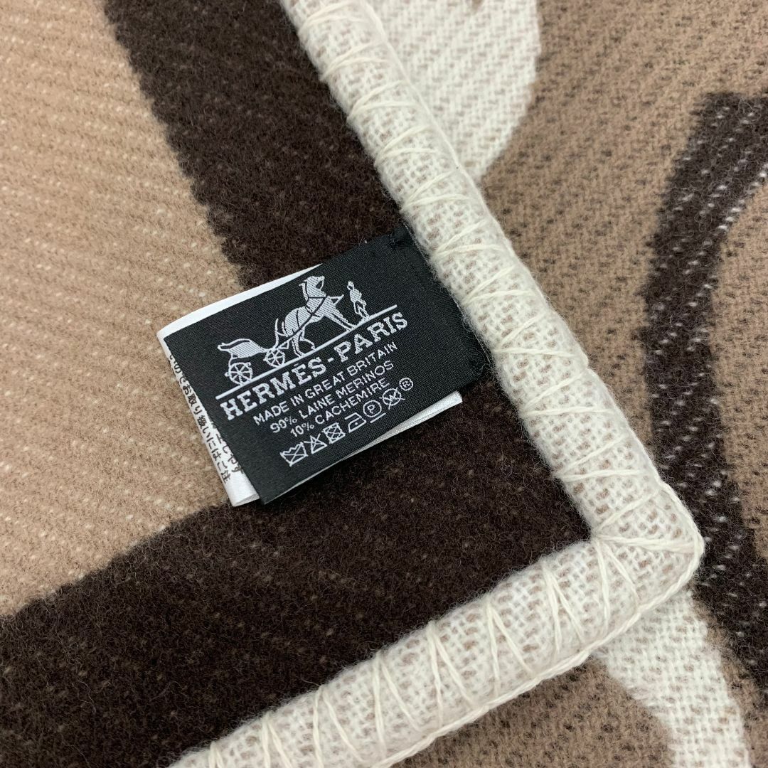 HERMES - 9847 エルメス ウール ロゴ ブランケット ブラウンの HERMES - 9847 エルメス ウール ロゴ ブランケット ブラウンの