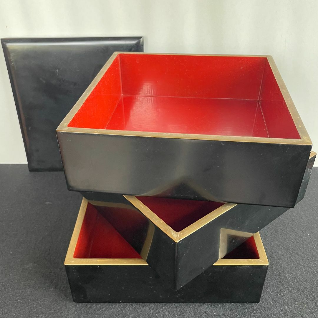 黒内朱 五段重 重箱 蓋二枚 漆器