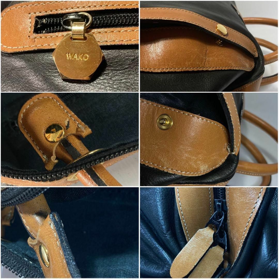 良品】 WAKO オールレザー ハンドバッグ A4可 大容量 ゴールド 良品】 WAKO オールレザー ハンドバッグ A4可 大容量 ゴールド