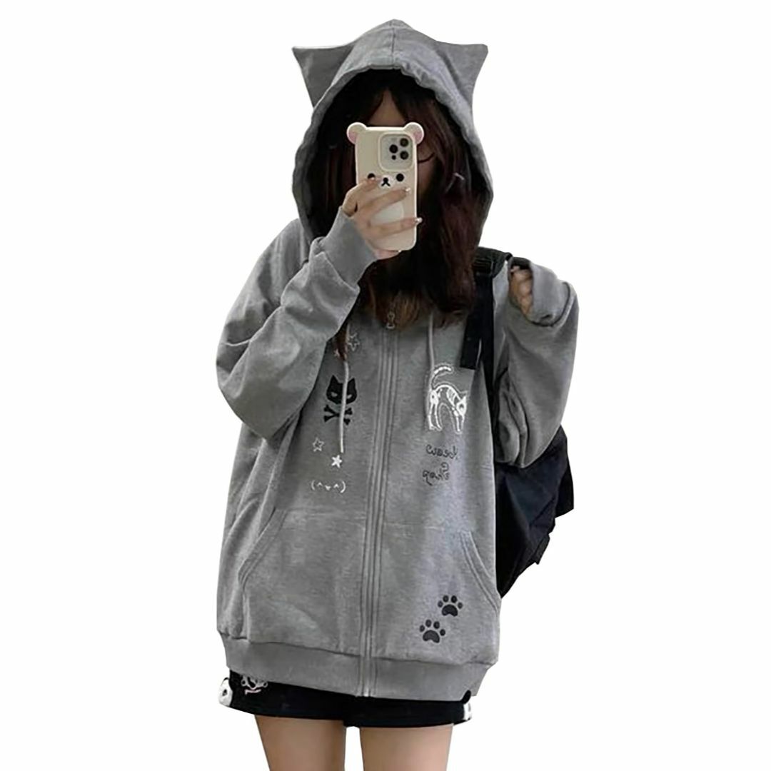 ジップパーカー レディース パーカー 猫耳 プリント 長袖 プル ジップパーカー レディース パーカー 猫耳 プリント 長袖 プル