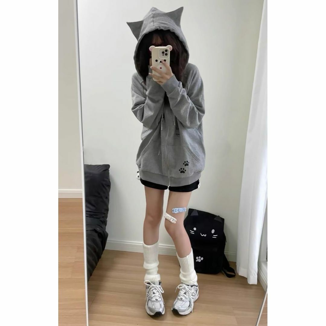 ジップパーカー レディース パーカー 猫耳 プリント 長袖 プル ジップパーカー レディース パーカー 猫耳 プリント 長袖 プル