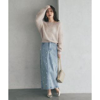 ラブティックボンボン(La boutique BonBon)のLa boutique BonBon パール付きデニムタイトマキシスカート(ロングスカート)