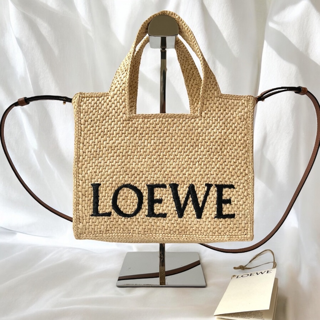 LOEWE - 現行モデル 美品 ロエベ フォント トート スモール ラフィア ショルダーバッグ