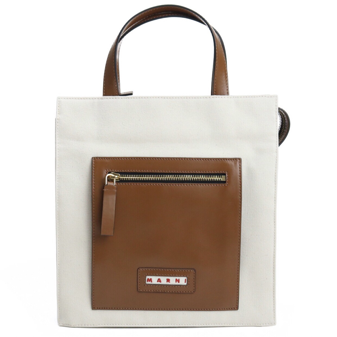 MARNI - MARNI ハンドバッグ ZIPPED TOTE キャンバス レザー MARNI - MARNI ハンドバッグ ZIPPED TOTE キャンバス レザー