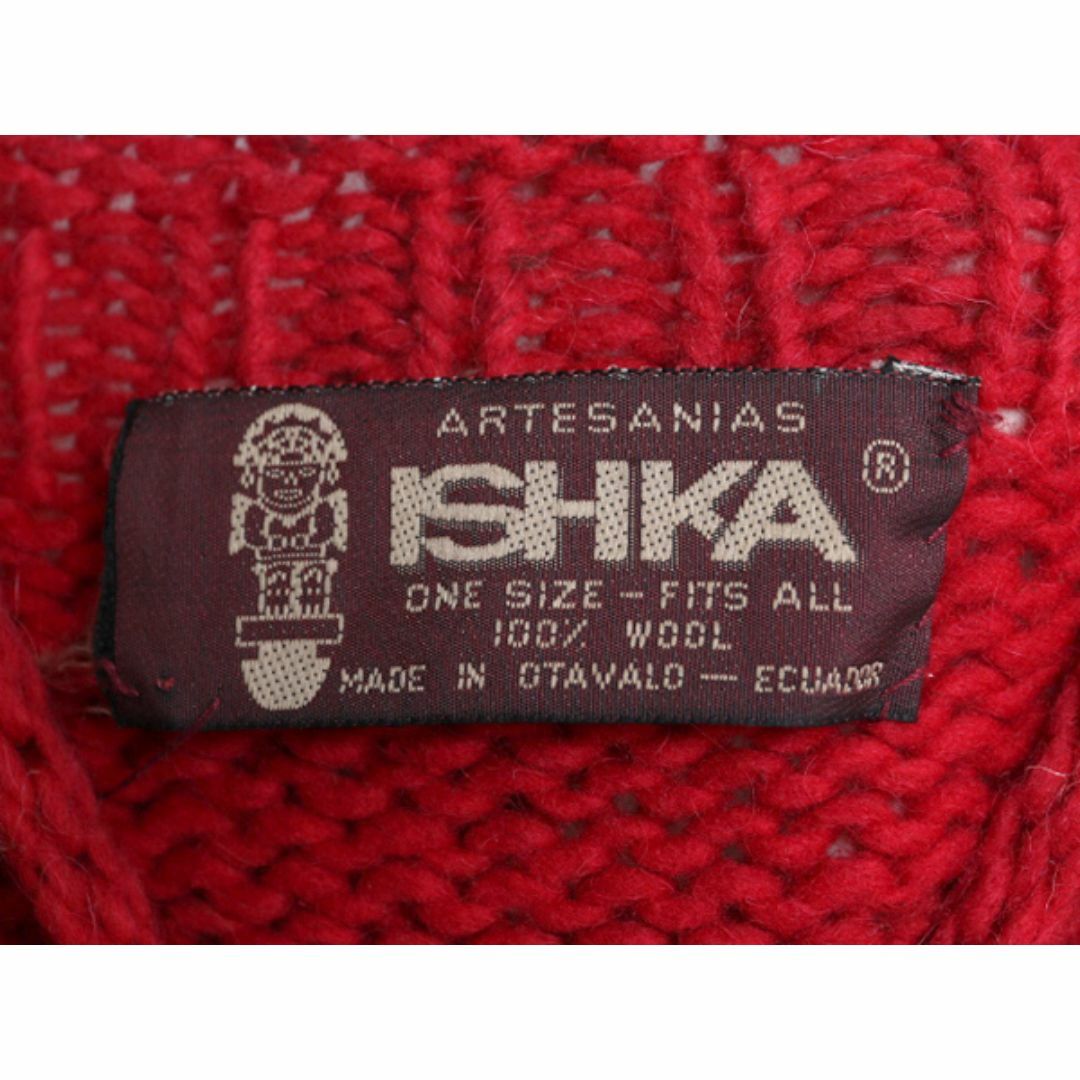 手編み エクアドル製 ☆ ISHKA ロールネック 両面 花 ウール 手編み エクアドル製 ☆ ISHKA ロールネック 両面 花 ウール