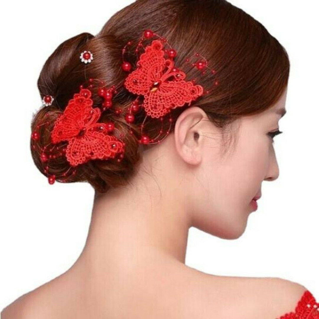 ヘアアクセサリー 蝶 2個 ヘアクリップ ヘッドドレス 髪飾り 赤 ヘアアクセサリー 蝶 2個 ヘアクリップ ヘッドドレス 髪飾り 赤